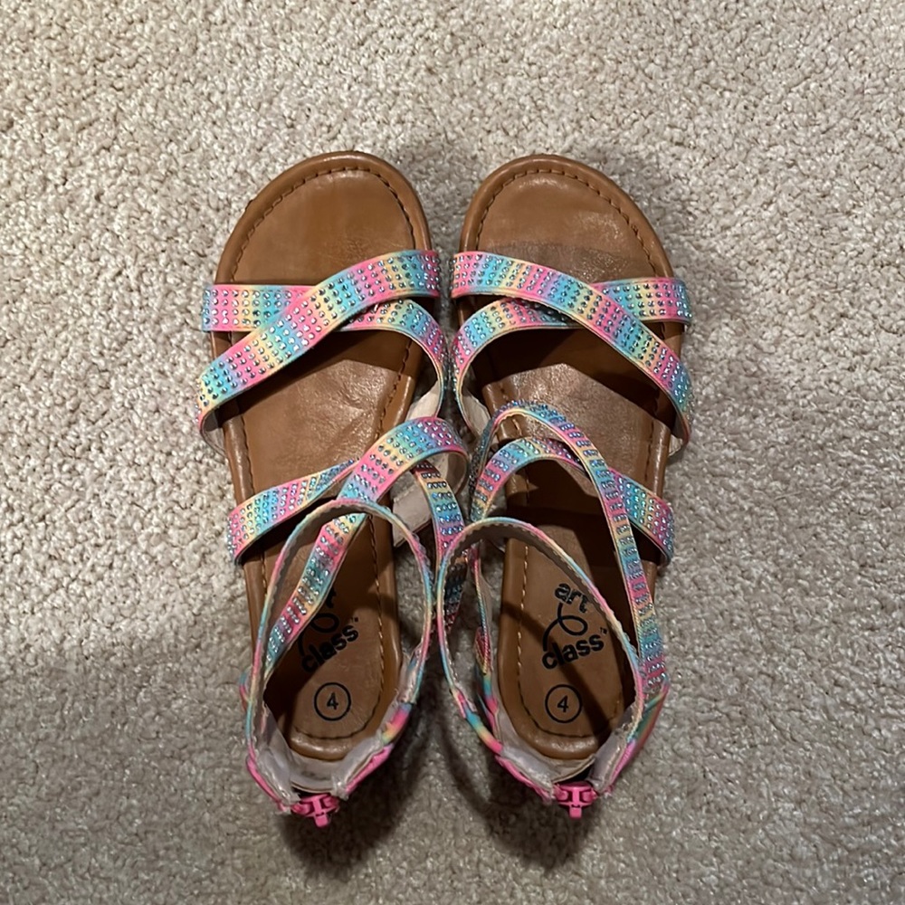 Art Class Kids Multicolored Pastel Sandals with Bling - Size 4